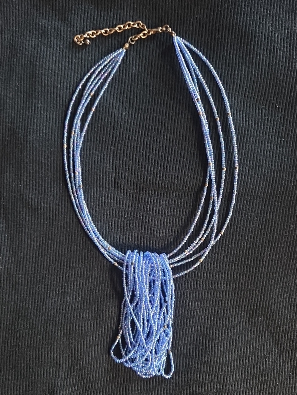 Mark by Avon Iridescent Blue Multi-Strand Seed Bead Necklace w Loop Knot NWT